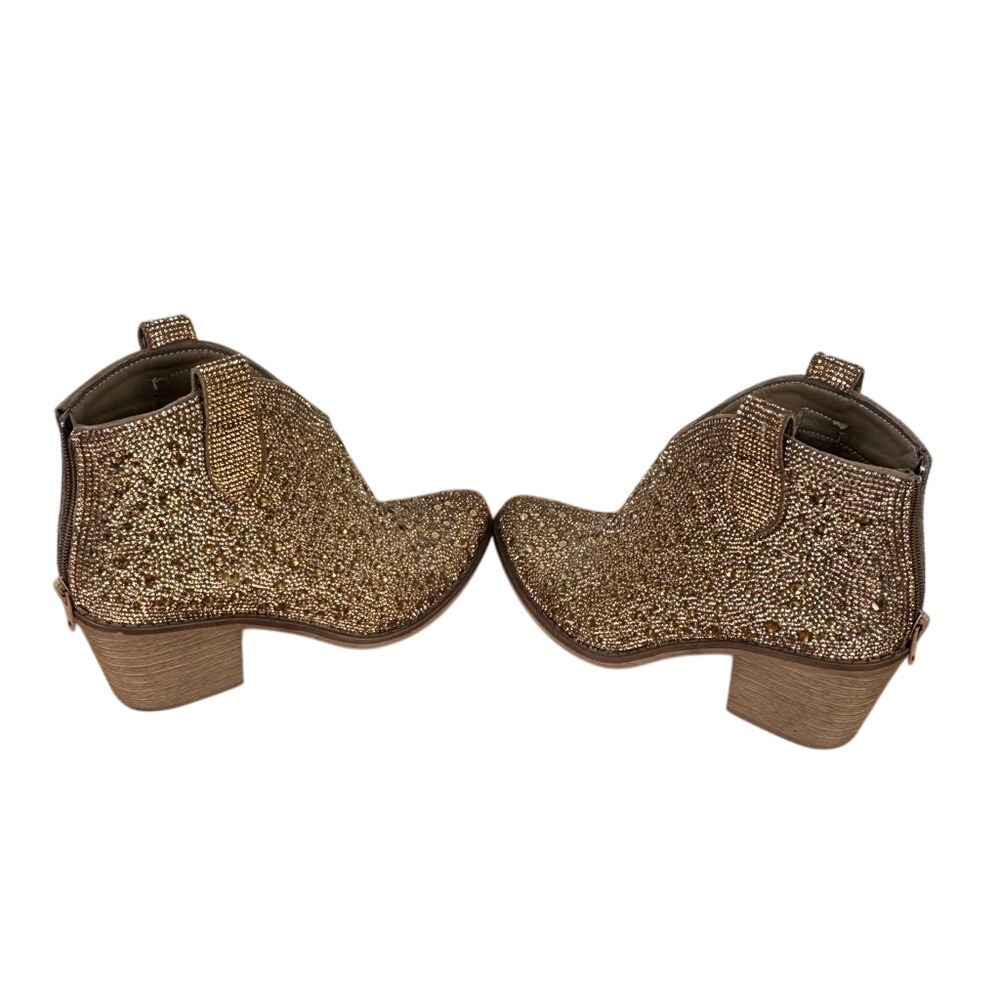 Pierre Dumas Gold Rhinestone Ankle Boots 6.5 Western Glam Sparkle Booties - Picture 8 of 10
